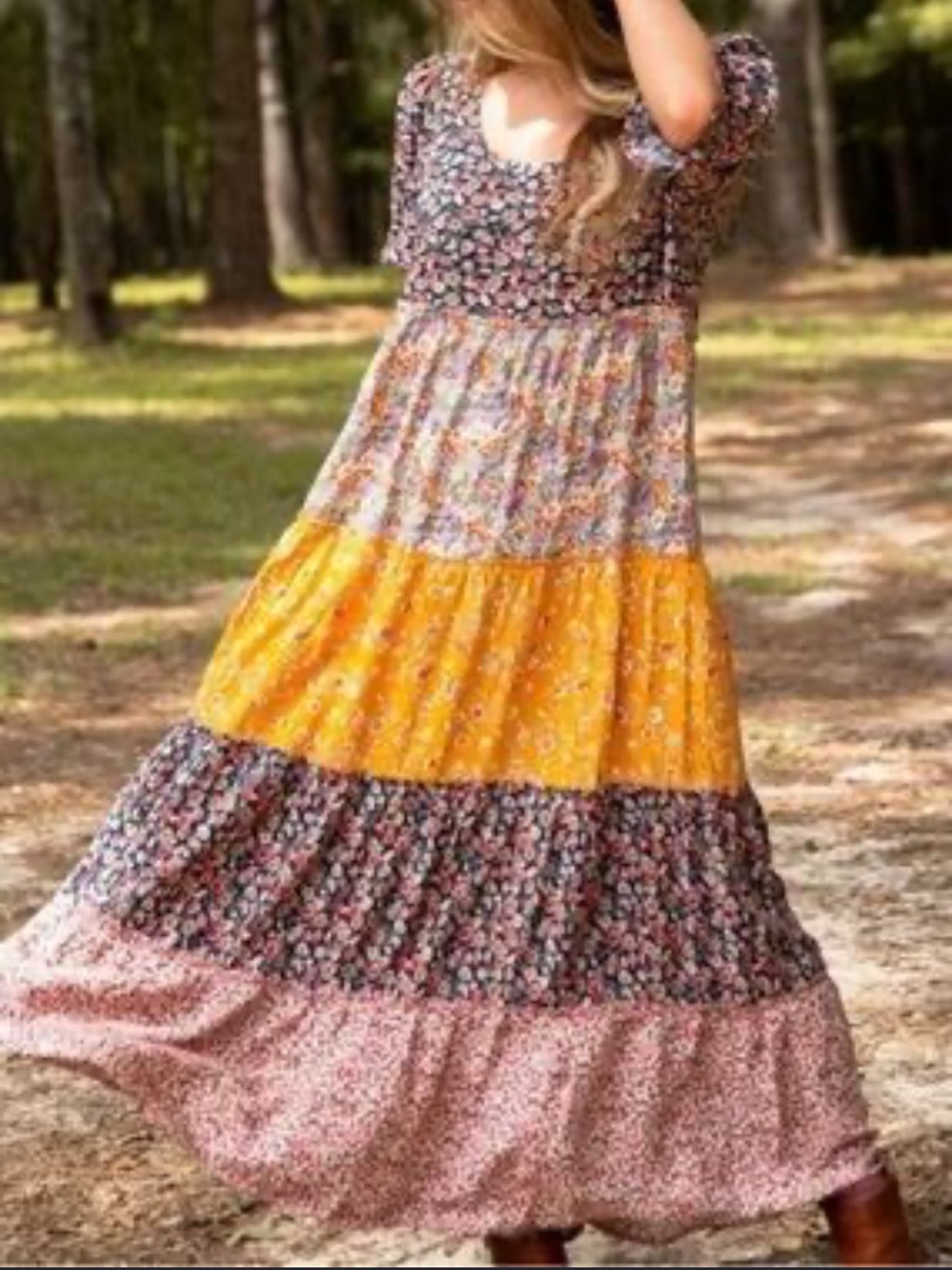 Natural Life Medium Colette Boho Floral Maxi Light Sun Dress Tiered Prairie